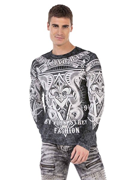 Cipo&Baxx Cl449 Yıkama Baskılı Ince Erkek Sweatshirt
