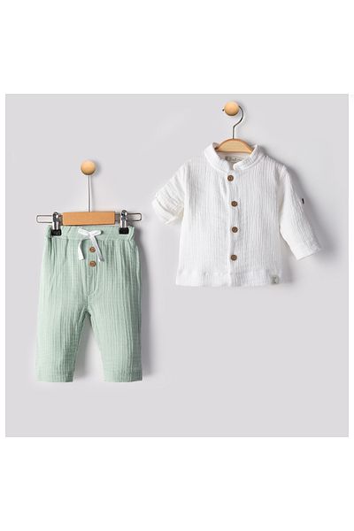 Babyhola 0-2 Years Festive Setbaby Boy Cotton and Muslin Shirt and Trousers 22407
