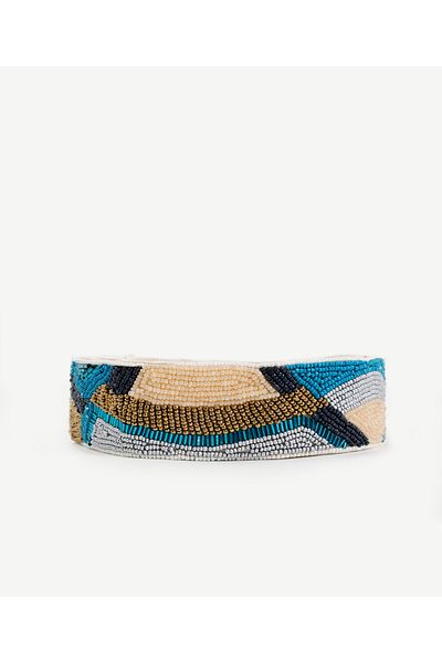Yargıcı Geometric Patterned Bead Embroidered Linen Waist Belt