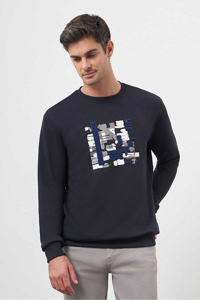 Morven Ανδρικό μπλουζάκι με λαιμόκοψη Navy Blue Trend