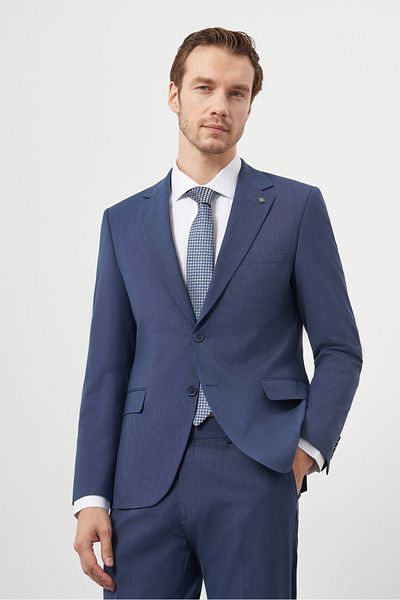 Morven Men's Indigo Wool Slim Fit Mono Collar Suit
