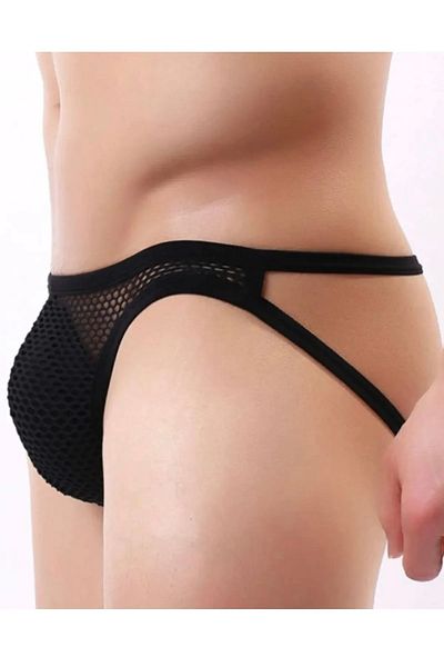 Cicişim Men's Black Open Back Mesh Panties String