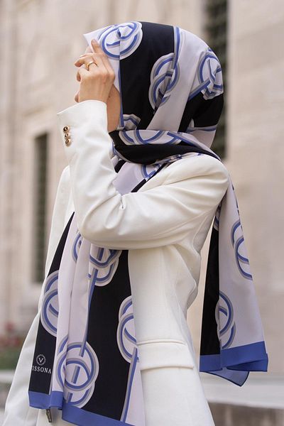 Vissona Γυναικείο σάλι πολυτελείας Medina Silk Indigo-2