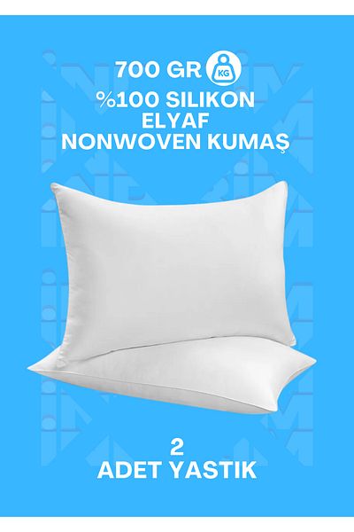 Fıstık Home Pack of 2 100% Silicone Fiber Pillow - 700 Gr Nonwoven Fabric Antiallergic Home Hotel Type