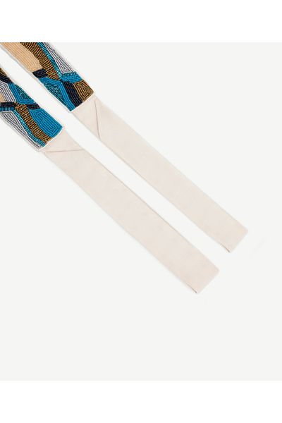Yargıcı Geometric Patterned Bead Embroidered Linen Waist Belt