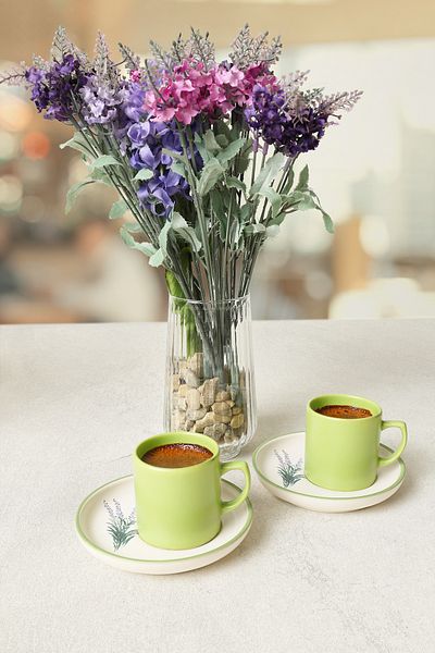 Keramika Σετ Καφέ Elegant Blossoms Green 4 τεμαχίων για 2 άτομα 21788
