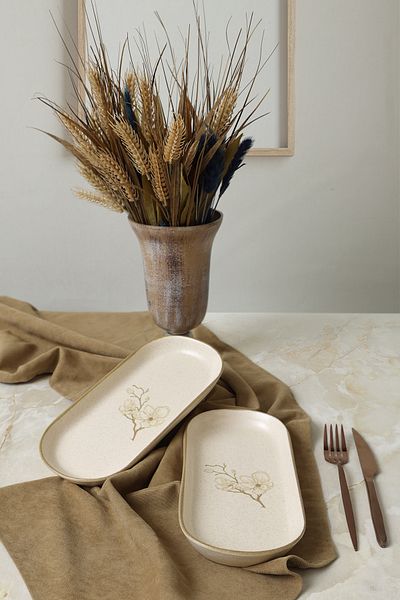 Keramika Taupe Bloom Noyan Boat Plate 26 cm 2 Pieces 22519