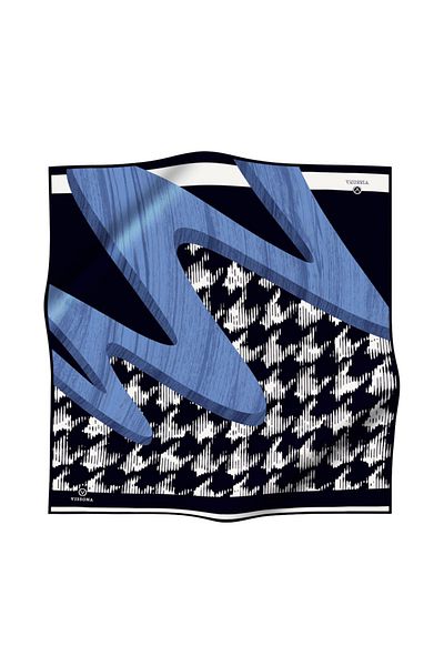Vissona 100% Twill Silk Houndstooth Indigo - Σκούρο Μπλε Χρώμα 90x90 Κασκόλ Σχήμα ραφής άκρων Ραμμένο στο χέρι