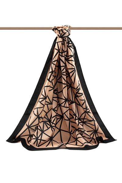 Vissona Luxury Medina Silk Geometric Pattern Μαύρο - Λευκό Χρώμα 75x195 Ανθεκτικό σάλι Moss Crepe Τύπος ραφής