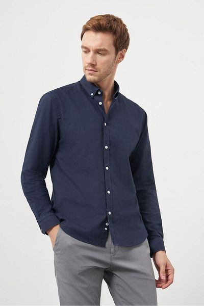 Morven Ανδρικό πουκάμισο με γιακά με κουμπιά Navy Blue Cotton Trend Dynamic Fit
