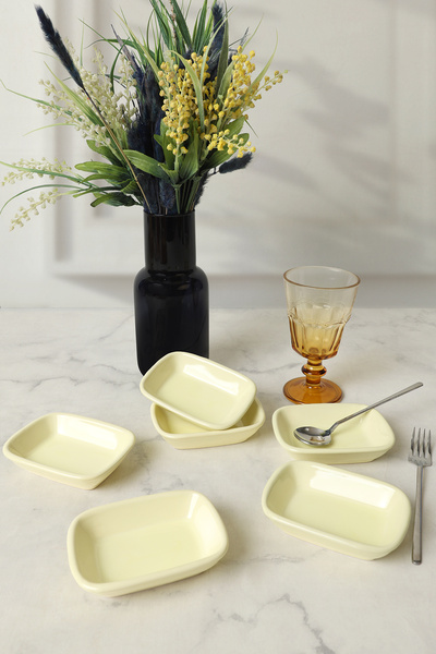 Keramika Yellow Rectangular Snack Bowl 11 cm 6 Pieces 103