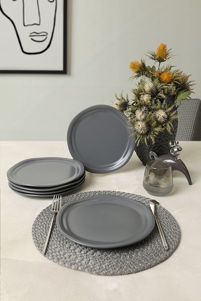 Keramika Matte Gray Bloom Pasta Plate 24 cm 6 Pieces 959