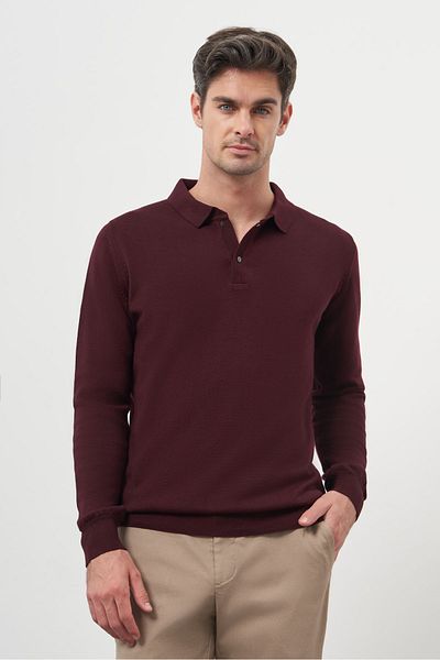 Morven Ανδρικά πλεκτά Claret Red Basic Polo Neck Dynamic Fit Relaxed Cut