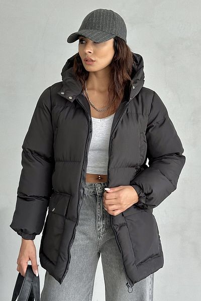 moda armanc Palton negru pufos oversize pentru femei cu glugă - 4 detalii de buzunar