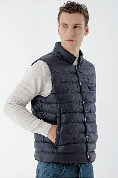 Morven Ανδρικό καπιτονέ γιλέκο με κουμπωτό πολυεστέρα Navy Blue