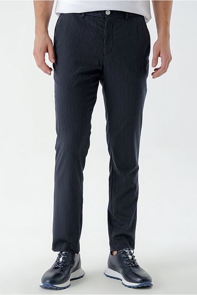 Morven Men's Navy Blue Polyviscon Trend Striped Slim Fit Classic Trousers