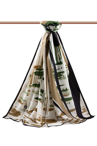 Vissona Πολυτελές Medina Silk με γεωμετρικό σχέδιο Σμαραγδένιο Πράσινο Χρώμα 75x195 Ανθεκτικό σάλι Moss Crepe Τύπος ραφής