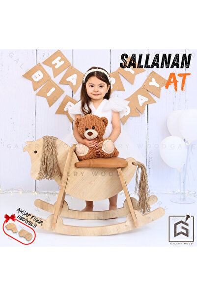 Galery Wood Ahşap Sallanan At-Deri Koltuklu, Sallanan Çocuk Oyuncak, Bebek Oyuncakları, Çocuk Aktivite