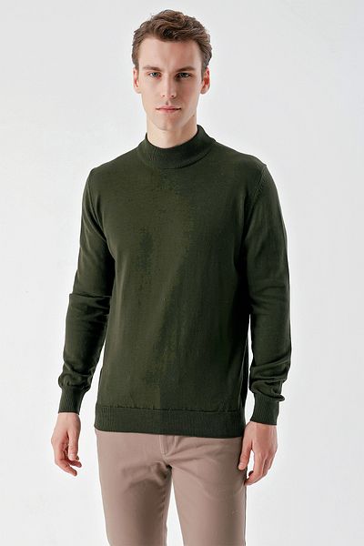 Morven Ανδρικά πλεκτά χακί Basic Half Turtleneck Dynamic Fit Relaxed Cut