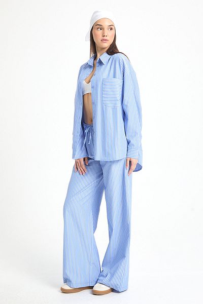 minaaise Set cămașă și pantaloni oversize cu dungi albastre și albe - 27382