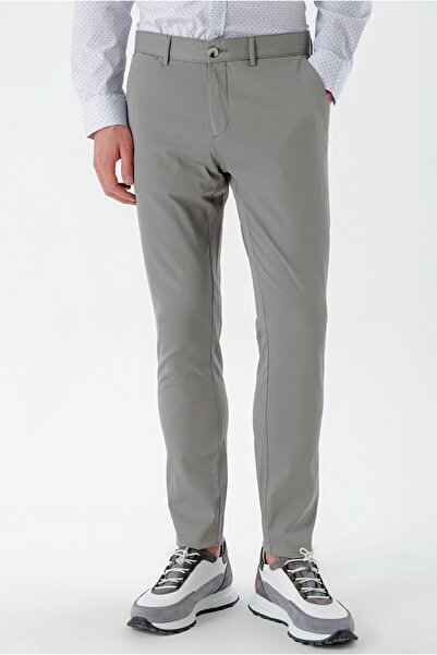 Morven Ανδρικό γκρι Piefti βαμβακερό παντελόνι Chino με λεπτή τσέπη