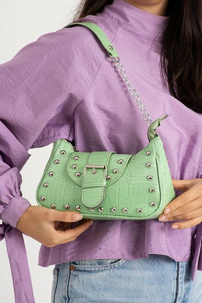 NBİBAGS Geantă neagră de mână și de umăr cu model de crocodil cu capse