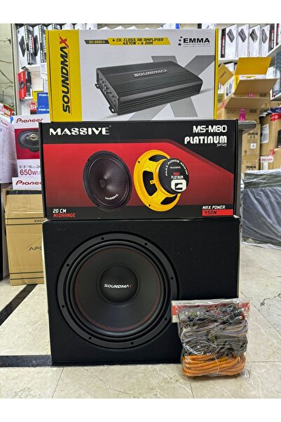 Soundmax Paket Set Takım 30cm Bass 20cm Midrange 4 Kanallı Anfi Kablo Seti