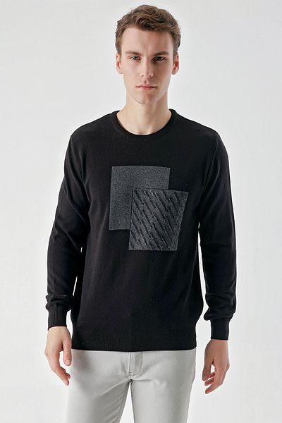 Morven Ανδρικό πλεκτό με μαύρη τάση Roman Crew Neck Dynamic Fit Relaxed Cut