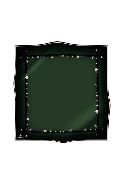 Vissona 100% Twill Silk Edge Motif Floral Pattern Emerald Green - Μαύρο Χρώμα 90x90 Φουλάρι Σχήμα φύτευσης: Χέρι
