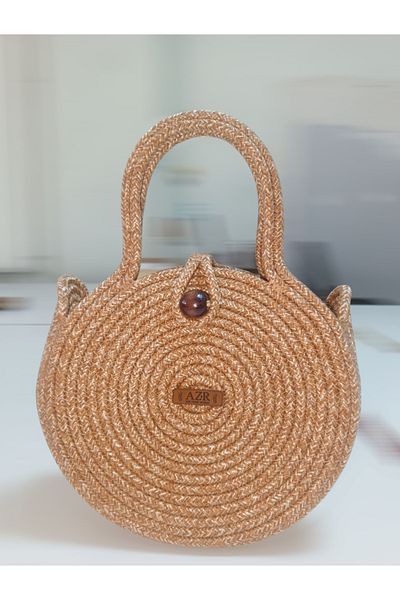 AZR HOME DESİGN Natural Jute Rope Handmade Straw Hand Bag Arm Bag Day Bag