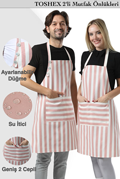 TOSHEX 2'li Mutfak Önlüğü Su Geçirmez Şef Önlüğü 2 Geniş Cepli Barista Önlüğü...