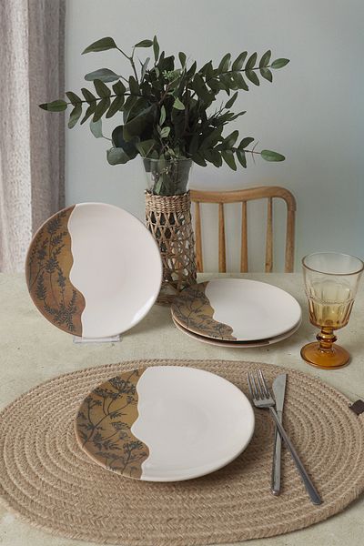 Keramika Πιάτο ζαχαροπλαστικής Terra Leaf Aegean 20 cm 4 τεμάχια 22878-79
