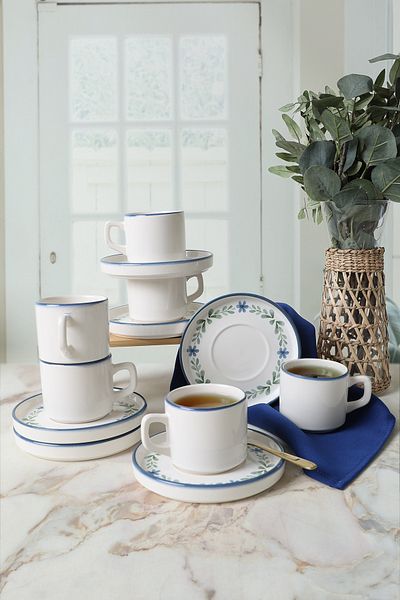 Keramika Σετ τσαγιού Daphne Stackable 12 τεμαχίων για 6 άτομα 22921-24