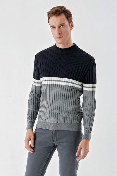 Morven Men's Grimel Trend Paneled Bato Collar Dynamic Fit Comfortable Cut Knitwear