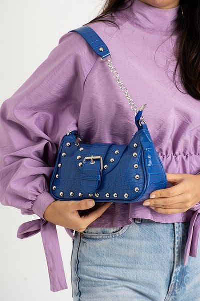NBİBAGS Geantă neagră de mână și de umăr cu model de crocodil cu capse