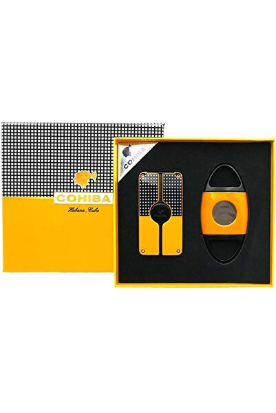 COHİBA Cohiba Slim 3 Torch Çakmak Ve Kesici Puro Seti Sarı-Siyah