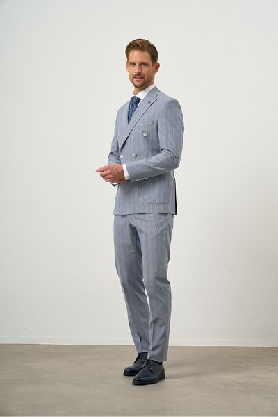 Morven Μπλε Navy Slim Fit Διπλό Κοστούμι - Πολυβίσκος, Μυτερός Γιακάς