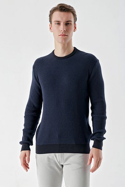 Morven Ανδρικά πλεκτά πλεκτά πλεκτά Navy Blue Trend Vaniza με λαιμόκοψη Dynamic Fit Relaxed Fit