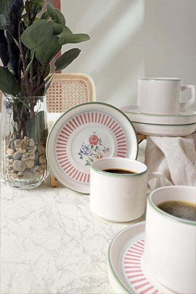 Keramika Rose Line Stackable Tea Set 12 Pieces for 6 People 22910-12