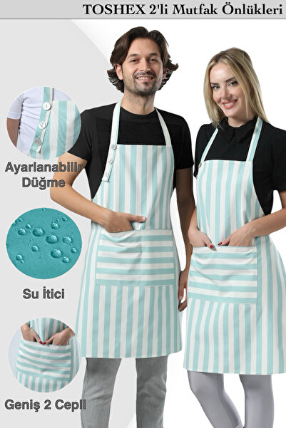 TOSHEX 2'li Mutfak Önlüğü Su Geçirmez Şef Önlüğü 2 Geniş Cepli Barista Önlüğü...