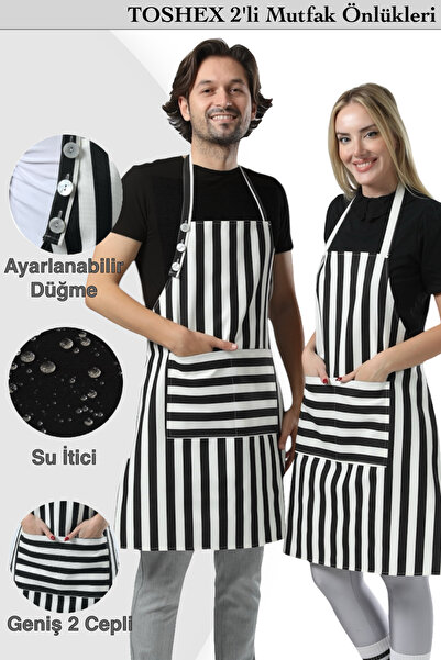 TOSHEX 2'li Mutfak Önlüğü Su Geçirmez Şef Önlüğü 2 Geniş Cepli Barista Önlüğü...