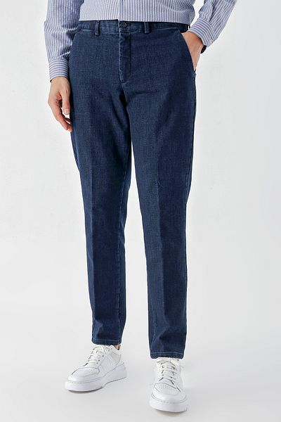 Morven Ανδρικό παντελόνι Chino με μπλε Navy βαμβακερή πλαϊνή τσέπη Dynamic Fit