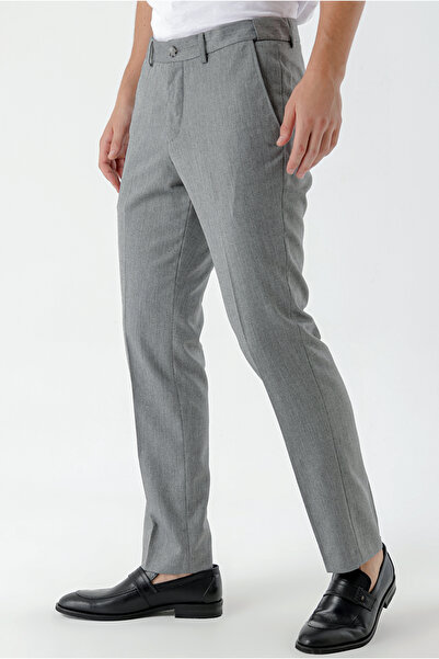 Morven Erkek Gri Poliviskon Trend Desenli Dynamic Fit Classic Pantolon