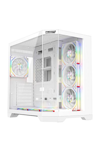 majesty Majesty Midmavera Midtower Case, 7 ARGB Fans, Tempered Glass, ATX, Type-C & 2xUSB 3.0 Support, White