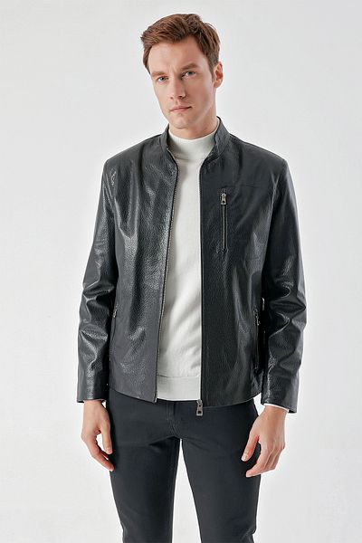 Morven Ανδρικό κοντό δερμάτινο παλτό μαύρο Ibiza Biker