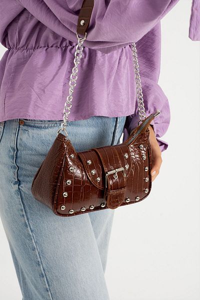NBİBAGS Geantă neagră de mână și de umăr cu model de crocodil cu capse