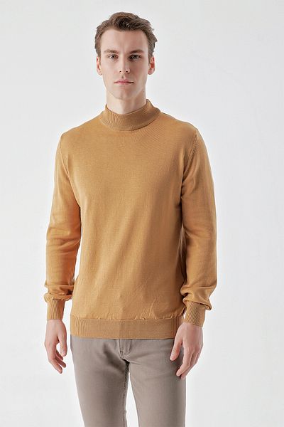 Morven Ανδρικά πλεκτά Camel Basic Half Turtleneck Dynamic Fit Relaxed Cut