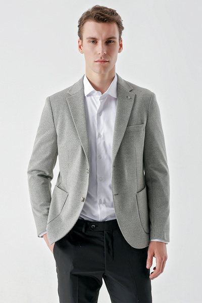 Morven Erkek Taş Örme Slim Fit Torba Cep Mono Yaka Spor Ceket