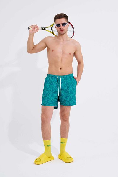 Machinist Green Men's Swim Shorts - Flames Printed