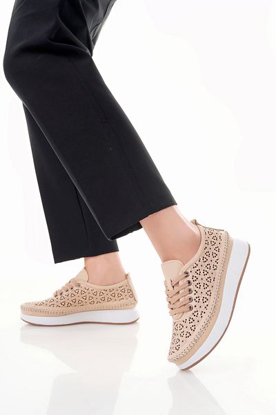 Deripabuc Genuine Leather New Beige Women's Leather Casual Shoes Trc-9902